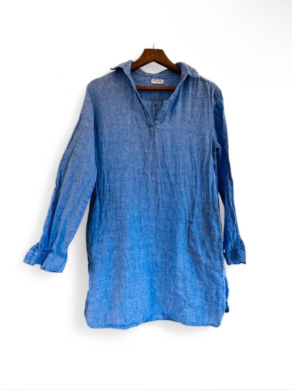 Artisan Blue Washed Linen Tunic Dress Cover Up Coastal Resort Minimalist Fashion - Picture 5 of 8
